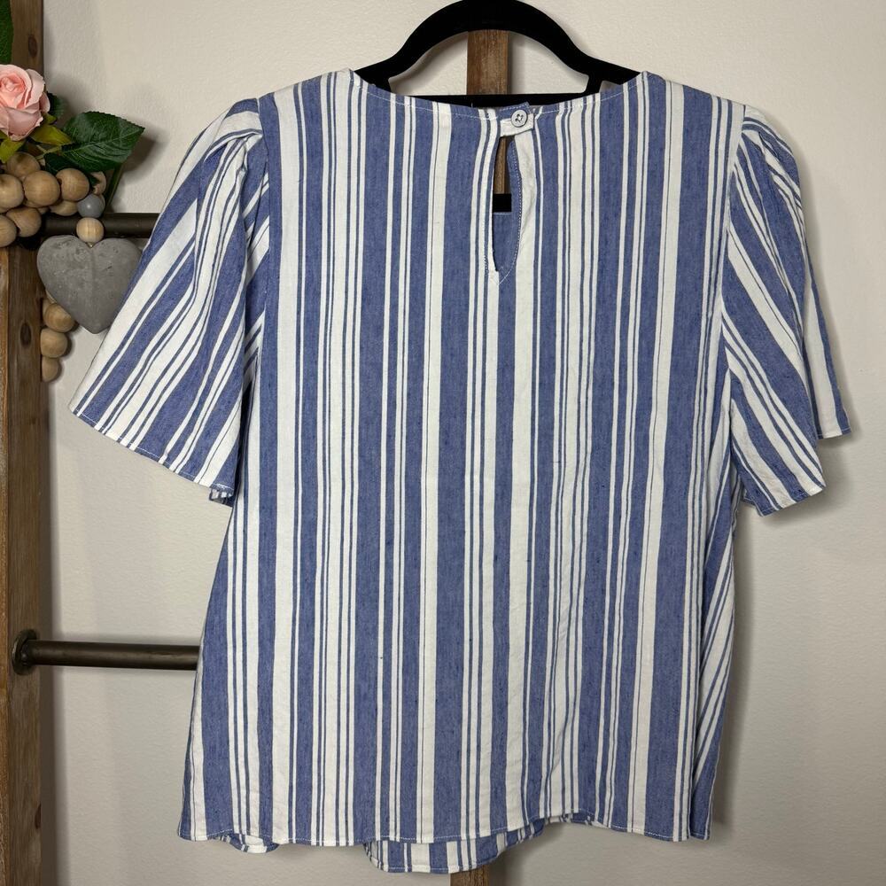 Cabi Style 5343 Blue White Short Sleeve Linen Blouse Size Medium - Picture 5 of 8